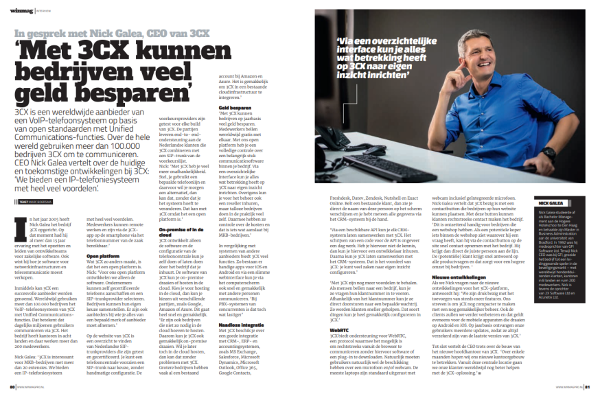 Interview met Nick Galea van 3CX in WINMAG Pro 3, 2018