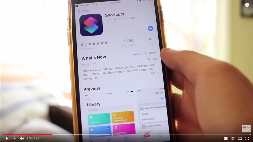 Fragment uit YouTube-tutorial setup Shortcut voor Siri